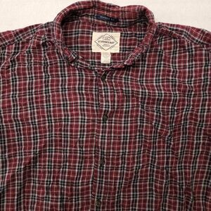 St Johns Bay Tartan Flannel Casual Button Up Shirt Mens Size Large L Red Black
